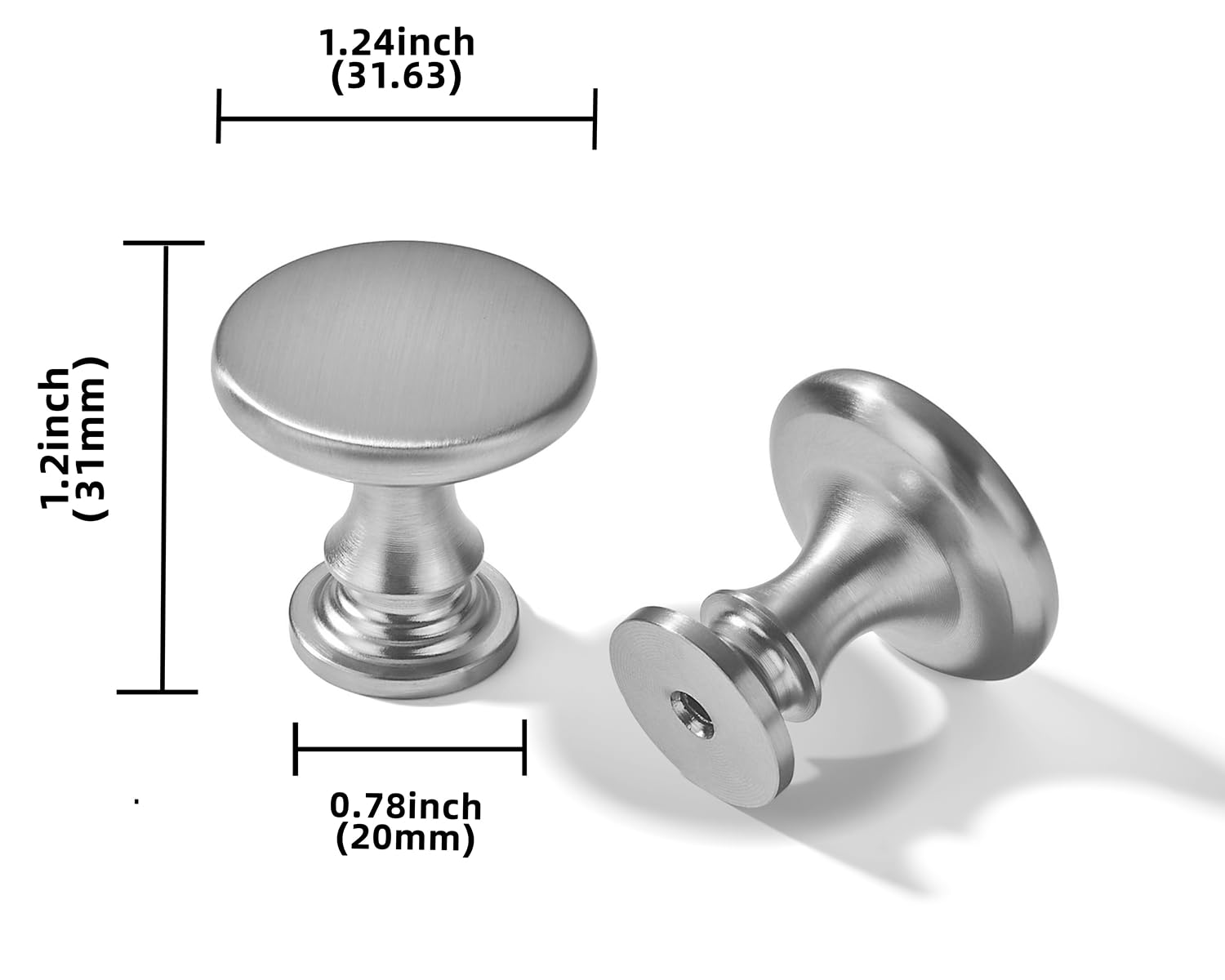 KHTUMEWARE-80279 Round Knob, Brushed Nickel, 1-1/4 in (32 mm), 2-Pack in Brushed Nickel — KHTUMEWARE