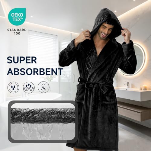 Lagtew Men's Hooded Premium Plush Warm Bathrobe w/ Pockets - image 4