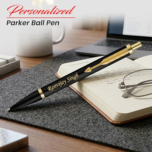 Image of SAVRI Personalized Parker Ball Pen Customized Name Engraved Pen Matte Black Blue Ink | Best Gift for Family, Friends, | Ideal for Corporate Gifting, Graduation, Anniversary & Special Occasions