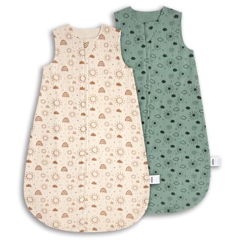 Image of MEXXI Baby Sleep Sack 3-6 Months 1.0 TOG, 2 Pack Muslin Wearable Blanket, Baby Sleeping Bag with 2-Way Zipper for Babies Unisex