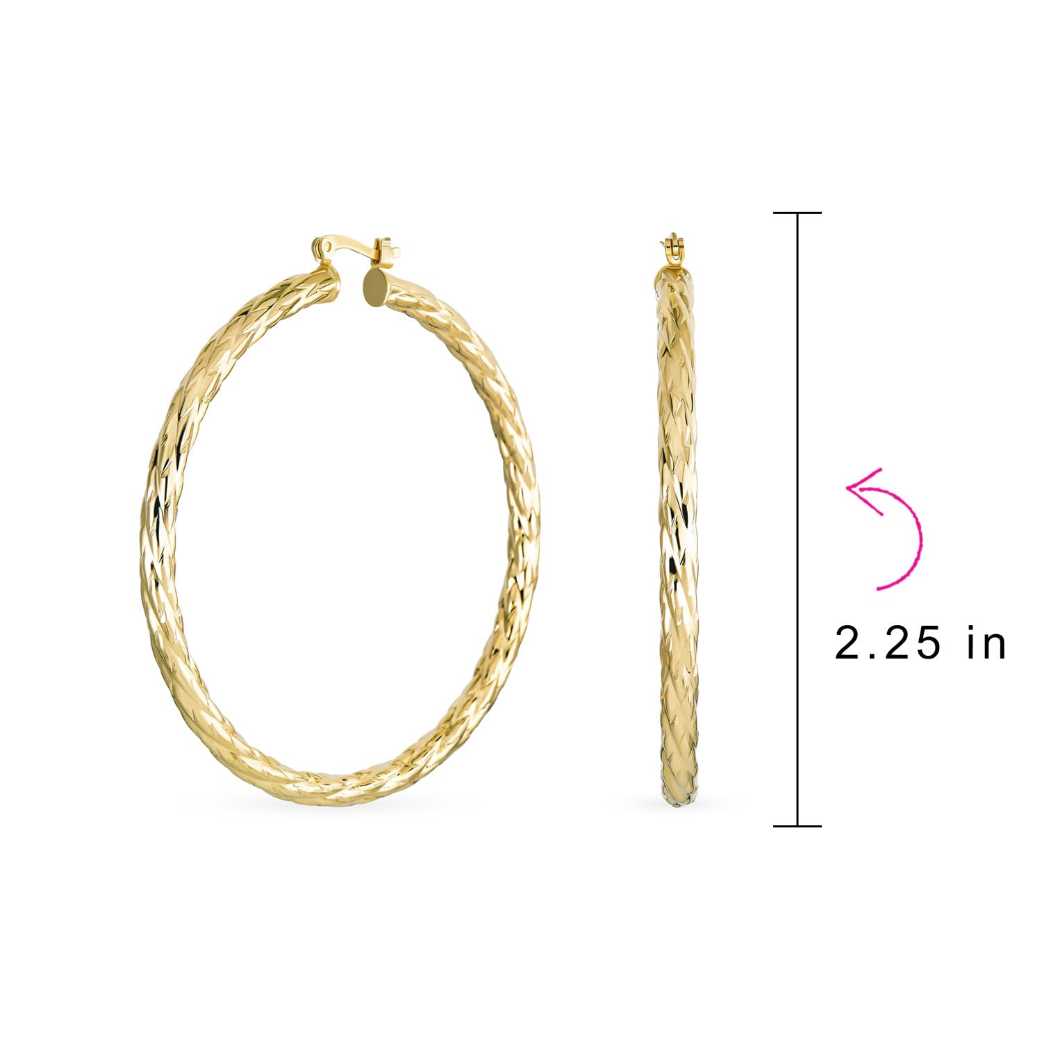 Aros Grandes De Aro Ancho De Cable De Cuerda Para Mujer Adolescente Chapados En Oro Amarillo De 18K De Latón Con Un Diámetro De 2.25 Pulgadas