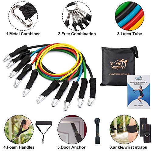 12-Piece Resistance Tube Bands Set with Instruction Booklet for Fitness Simplified