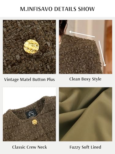 M.Infisavo 2025 Womens Cropped Tweed Jacket Wool Blazer Elegant Fall Winter Pockets Business Casual Office Outfits4