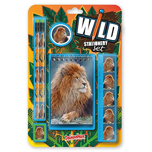 Deluxebase- Wild Stationary Sets-Lion Kits de Dibujo para niños, Multicolor (46275)