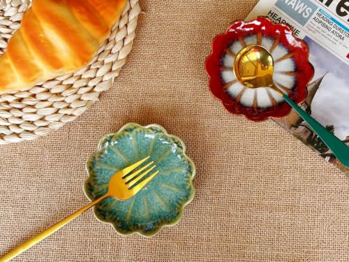Image of Ceramic Spoon Rest for Stove Top, Flower Cute Spoon Rest for Kitchen Counter, Cooking Spoon Holder for Kitchen Counter, Utensil Rest Spatula Rest Ladle Holder Tong Rest, 1 PC (Retro, Crystal Green)