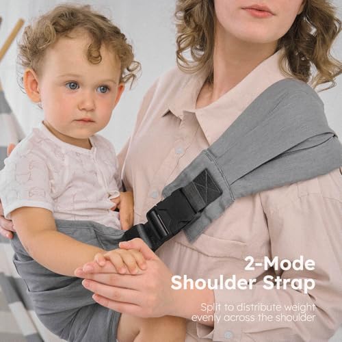 Toddler Carrier - Premium Cotton, Large Seat & Back Support, One Size Fits All, Ideal for 6-48 Months (11-44 lbs), Gray - Image 3