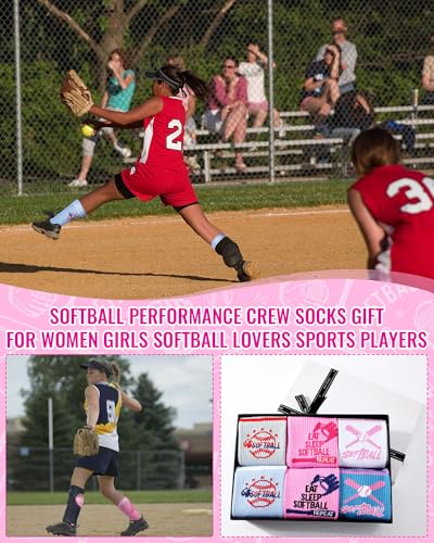 6 Pairs Softball Volleyball Crew Socks Moisture-wicking Athletic Sports Socks Xmas Holiday Gift for Female Players4