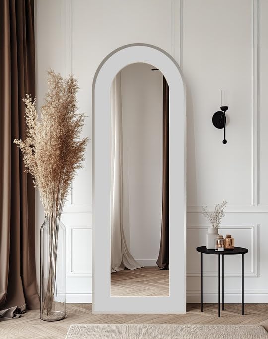 Specchio da terra astratto a lunghezza intera, 68,9 x 168,2 cm, grigio chiaro, specchio da pavimento con cornice nera