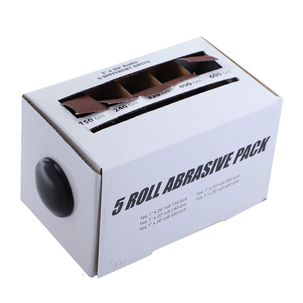 Lot de 5 rouleaux de papier de verre à dessin 25 mm x 6 m assortis pour tourneurs à bois, réparation de meubles, menuisiers, métallurgies, travaux de carrosserie automobile