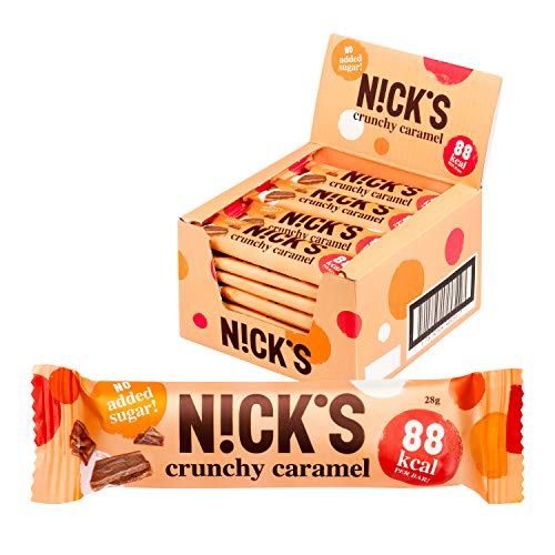 NICKS Crunchy Caramel, Barra de chocolate con un núcleo de caramelo de almendra crujiente, sin azúcar añadido 28x28g