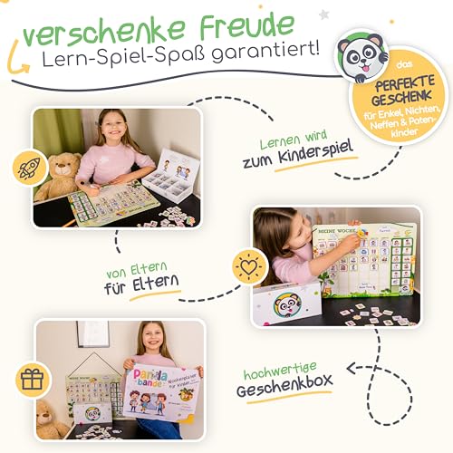 PANDABANDE® 2-in-1 Routine & Wochenplaner Kinder [XL Box, Routinen, 202 Magnete] - Aufgabenplaner für mehr Selbstständigkeit & Organisation - Idealer magnetischer Wochenplan, Tagesplaner (Dschungel)
