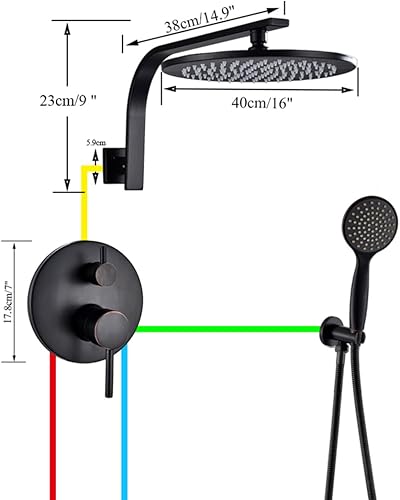 Miniatura 7 de Shower System Concealed Shower Mixer Set Wall Mounted Brass Matte Black Shower Faucet Set with Hand Shower and Rainfall Shower Head (Contain Faucet