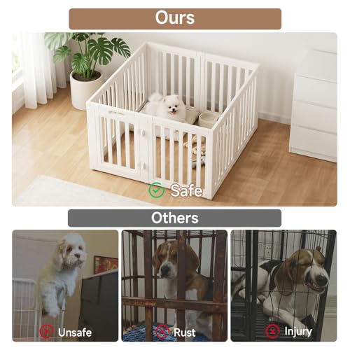 Image of EVERFRONT Dog Playpen with Door - Dog Pen Indoor - Easy Assemble Dog Play Pen - Puppy Playpen, Cat Playpen, Small Animal Playpen, Dog Play Pen Indoors (White, 24 inch, 8 Panels)