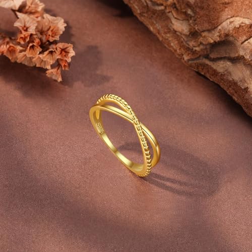 Stackable 14K Gold Plated Criss Cross X Ring Dainty Sterling Silver X Ring for Women Minimalistic Wedding Bands Ring Statement Rings Jewelry Birthday Prom Gifts for Mom Wife4