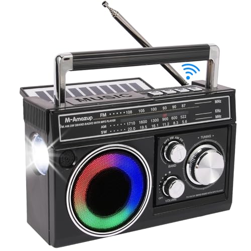 M-Amazup Radios Portable AM FM, Retro Portable Radio with Bluetooth Speaker and Flashlight, Strong...