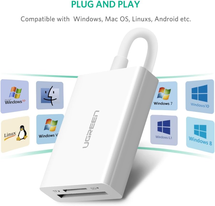 UGREEN USB C SD Card Reader USB 3.1 Type C OTG Memory Card Reader Adapter SD TF Dual Slot for MacBook Samsung S9 S8 Plus Note 9 8 Google Pixel XL 2XL LG V20 V30 G5 G6 G7 Nexus 5X 6P Moto Z White