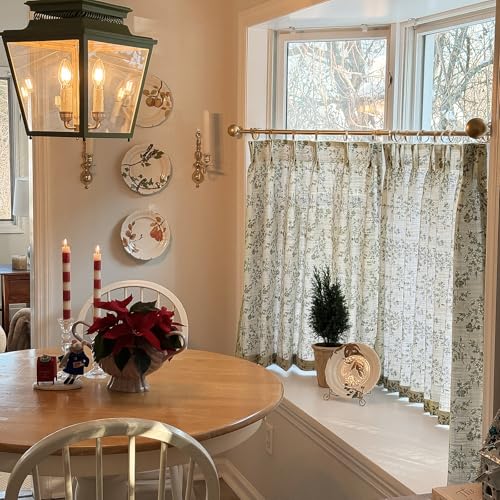 Image of TWOPAGES Pinch Pleat Floral Print Cafe Curtains, Porcelain, 52W x 45L