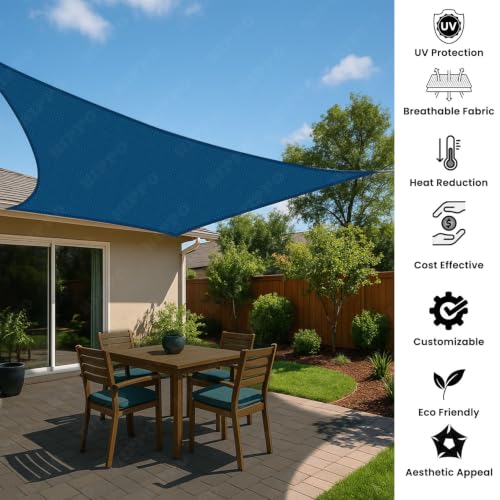 Image of HIPPO Shade Sail 9.5 Feet x 20 Feet Sun Shade 98% UV Block for Canopy Cover, Outdoor Patio, Garden, Pergola, Balcony Tent (Ocean Breeze)