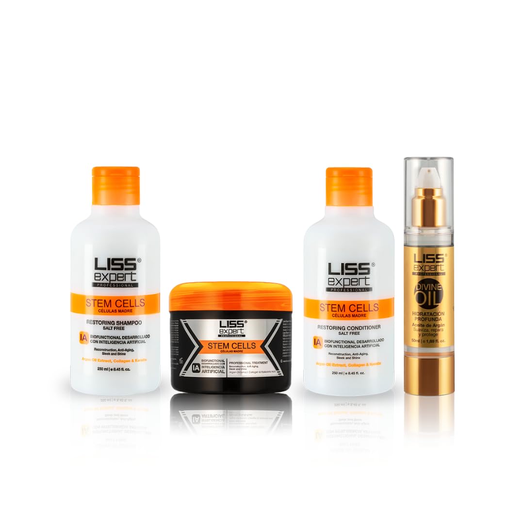 Liss Expert Kit Alisado Y Mantenimiento IA Con Células Madre – Keratina, Colágeno Y Aceite De Argán – Tratamiento Profesional – Hidratación Profunda