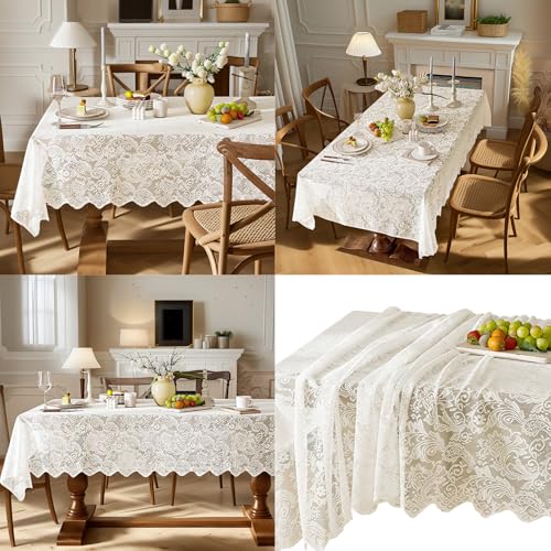 Nappe rectangulaire dentelle 137x274 cm pour grands repas de famille et extérieur - 3