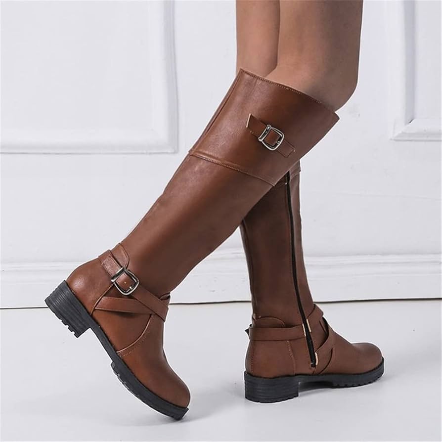 Amazon.com: AOVIN Knee High Boots Women Buckle Flat Heel