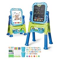 Lehoo Castle Easel for Kids, 4 in 1 Double Sided Kids Art Easel with Magnetic White Board & Chalk Board, Adjustable Standing Toddler Easel with Drawing & Writing Accessories - Gift for Boys and Girls
