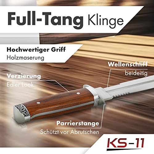 Foto von 2er Set Outdoor Messer feststehend 33cm großes Jagdmesser mit Holzgriff und Nylonholster - Survival Messer Outdoor Dolch – bushcraft Knife - Bowiemesser - USA Sabber