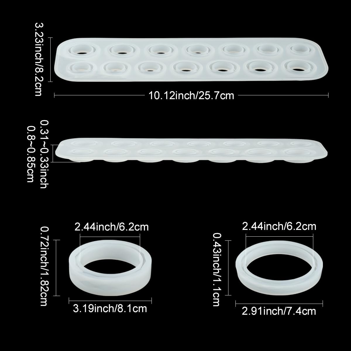 Silicone Bangle and Ring Resin Casting Molds, 3 Piece Set for UV and Epoxy Resin Jewelry Making, DIY Craft Molds