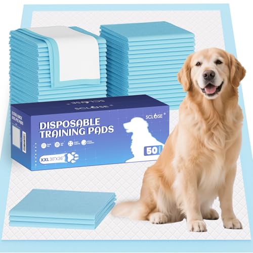 SCLOSE Pee Pads for Dogs Extra Large 30x36 50 Count Puppy Pads XXL Potty Pads for Dogs Super Absorbent & Leak-Proof Disposable Training Pads for Puppies Doggie Pads Blue