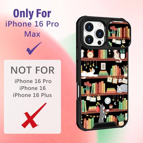 Image of Funermei for iPhone 16 Pro Max Case - Women Girls Cute Phone Cover Girly Pretty Aesthetic Cat and Books Unique Design with Camera Cover Funda for Apple for iPhone 16 Pro Max