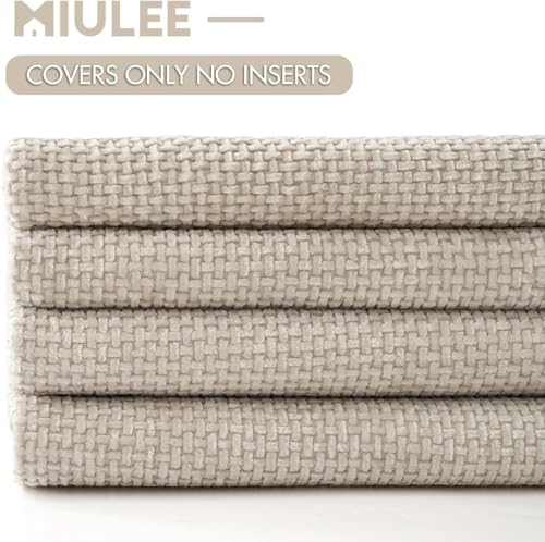 Image of MIULEE Pack of 4 Couch Throw Pillow Covers 24x24 Inch Cream Soft Decorative Chenille Pillow Covers Farmhouse Accent Cushion Covers for Boho Spring Home Decor Sofa Bedroom Living Room
