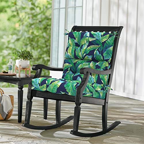 LVTXIII Outdoor Tufted High Back Cushions, Solid Fluffy Seat and Back Chair Cushion with Ties, Patio Replacement Rocking Chair Cushion for Outdoor Furniture Use (22” W x 20D”, 2 Pack, Hanalei Lagoon)