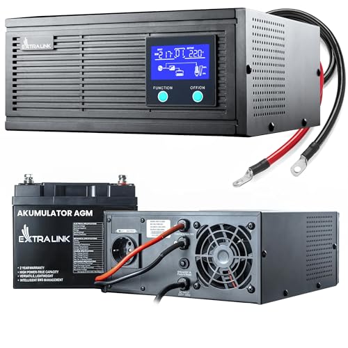 Fuente de la alimentación de Emergencia, Extralink Piorun 600VA480W con Bateria AGM 12V 65Ah, inversor 12V 220v Onda Pura, tensión de batería 12v DC, Onda sinusoidal Pura, SAI (UPS), Pantalla LCD