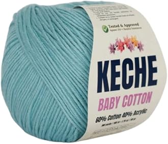 Keche Cotton Yarn, 60% Cotton 40% Acrylic Yarn, Soft Cotton Yarn for Crochet and Knitting, Amigurumi Yarn 1 Skein/Ball 1.76 Oz (50g) / 180 Yrds (165m) - Baby Blue