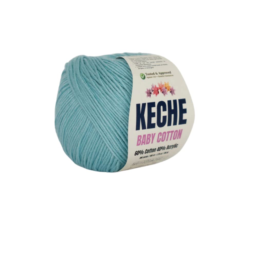 Keche Cotton Yarn, 60% Cotton 40% Acrylic Yarn, Soft Cotton Yarn for Crochet and Knitting, Amigurumi Yarn 1 Skein/Ball 1.76 Oz (50g) / 180 Yrds (165m) - Baby Blue