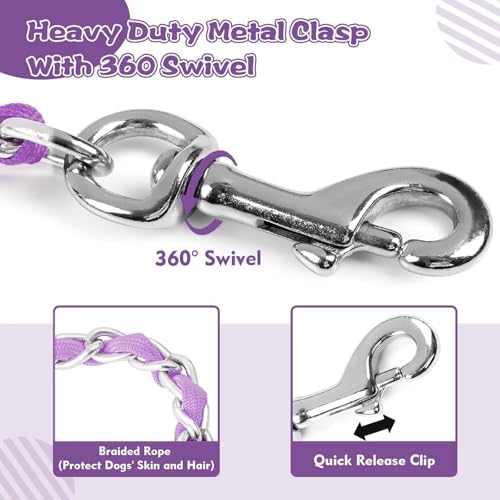 LUFFWELL Heavy Duty Metal Dog Chain Leash with Comfortable PU Leather Padded Handle, Chew Proof for Medium Large Pooch Walking Training (6FT 3.0mm Purple) — view 4