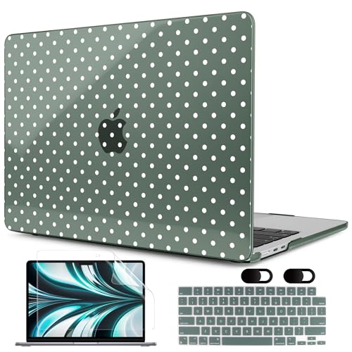 Image of MEEgoodo Case for M5 /M4 /M3 /M2 MacBook Air 13 inch 2026 2025 2024 2022, Fit Model A3449 /A3240 /A3113 /A2681, Case Compatible with MacBook Air 13.6-inch, White Polka Dots & Midnight Green