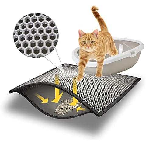 BYPET Katzenklo Matte, Katzenmatte 30x40 cm, Katzenstreu Katzenklo Vorleger Unterleger Waben Design wasserdichte Doppelte Schichte Entwurf Bienenwabe Matte(Grau3040) Cover
