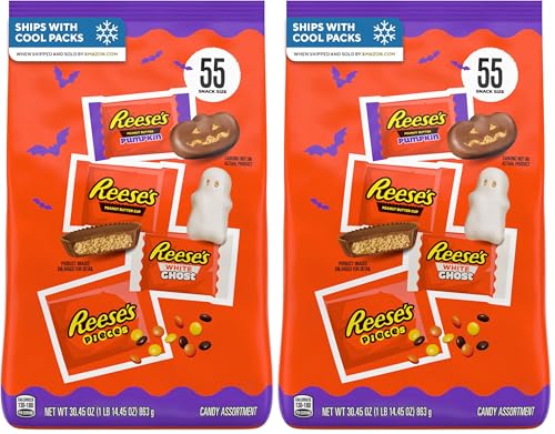 REESE'S Assorted Flavored Snack Size, Halloween Candy Bulk Bag, 36.03 oz (65 Pieces) (Pack of 2)