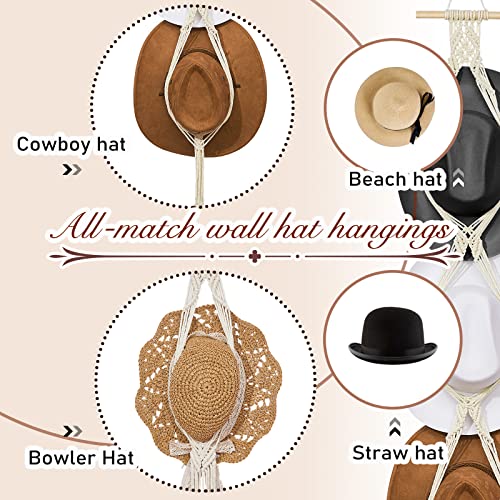 Yulejo Macrame Hat Hangers Boho Hat Rack for Wall Western Cowboy Hanging Organizer for Door Wall Room Bedroom - Image 4