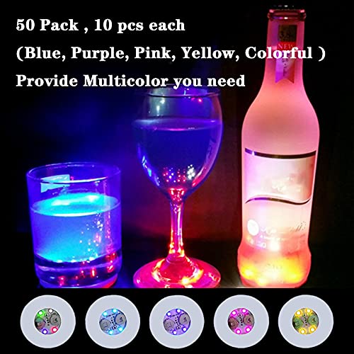 Sous-verre LED autocollant pour bouteille et verre avec éclairage flash de bar - Lot de 50 - 2