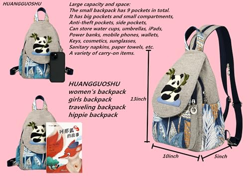 Image of Small Travel Backpack Boho Bag Womens Canvas Aesthetic Hiking Cute Casual Daypack Adjustable Strap Boho Vintage School Bagbackpack Purse Travel Essentials Action theme