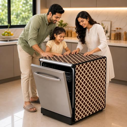 Image of Dishwasher Cover for 12 to 15 Place Setting | Water-Resistant Dustproof Zip Cover | Universal Fit Compatible with Bosch, LG, IFB, Hafele, Faber & More | 63 x 63 x 88 cm | Design 19