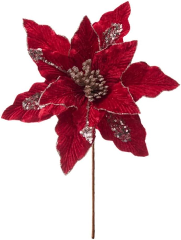 vctops 6 Pcs Christmas Poinsettia Artificial Flowers Shining Glitter Artificial Flower for Xmas Tree Wreath Ornaments New Year Wedding Party Holiday DIY Decoration, Pink