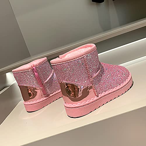 Botas para Niñas Zapatos Invierno Cálido Anti Deslizante Infantil Niñas Lentejuelas Superficie Rosa,Etiqueta 37=36 EU