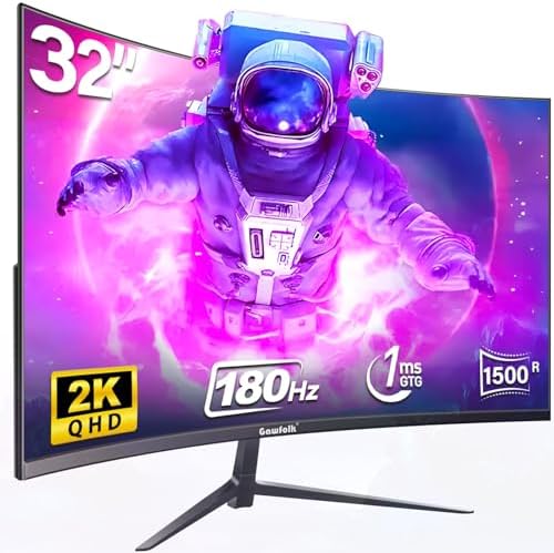 Gawfolk 32 inch Curved QHD (2560 * 1440) Gaming Monitor 2K 180Hz ...