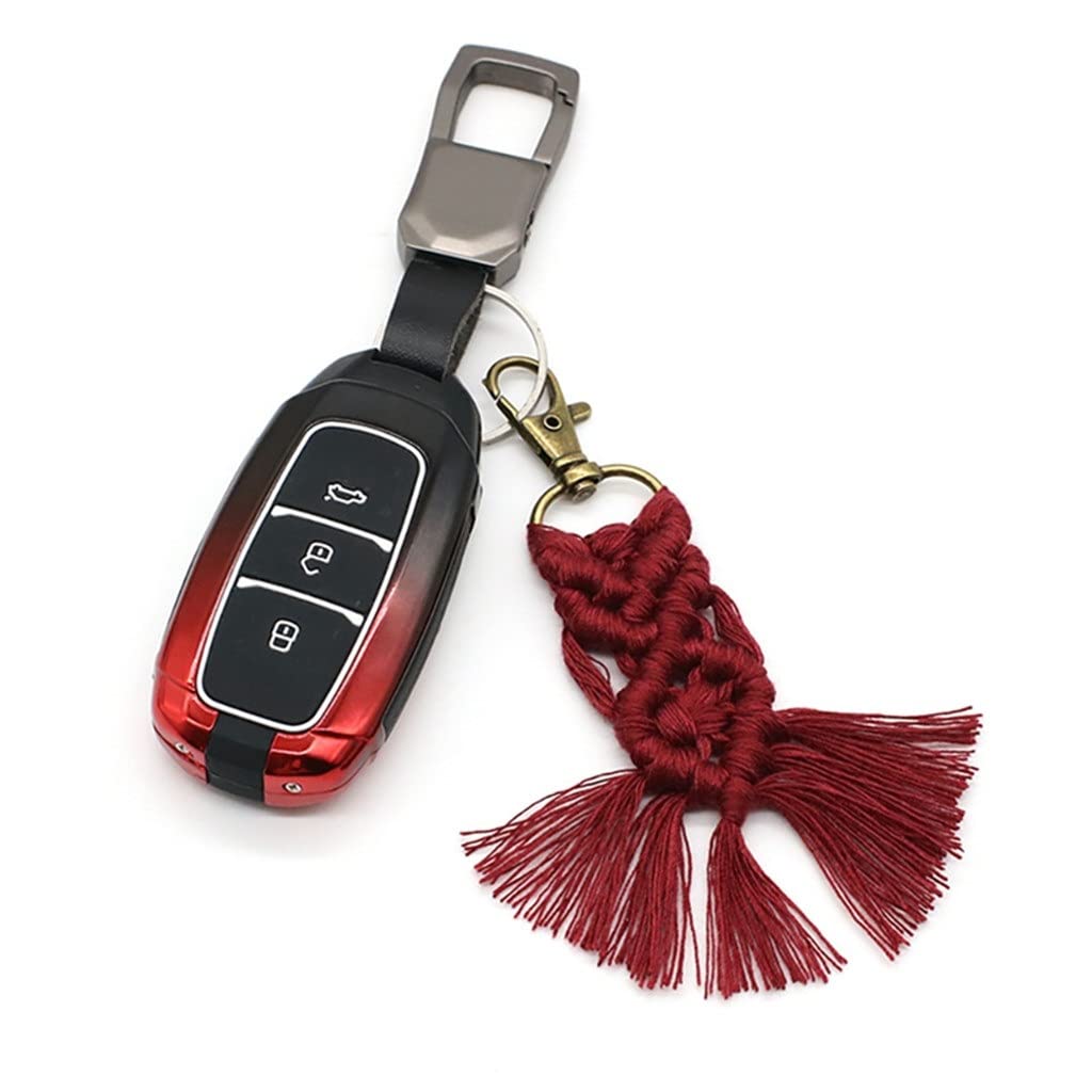 WASHLA 11 Stück Mini-Makramee-Schlüsselanhänger, Boho-gewebter Schlüsselanhänger mit Quasten für Autoschlüssel, Taschenanhänger, Geldbörsenanhänger (Farbe: A, Größe: Einheitsgröße) (A Ei