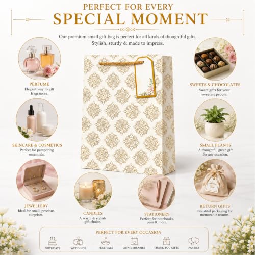 Image of Floral Paper bags - Bags for gifting - Gift bags small size - Carry Bags for Gifting - Return gift bags Wedding Birthday Baby shower - Pack of 10 - Size 7 x 9 x 3 inch