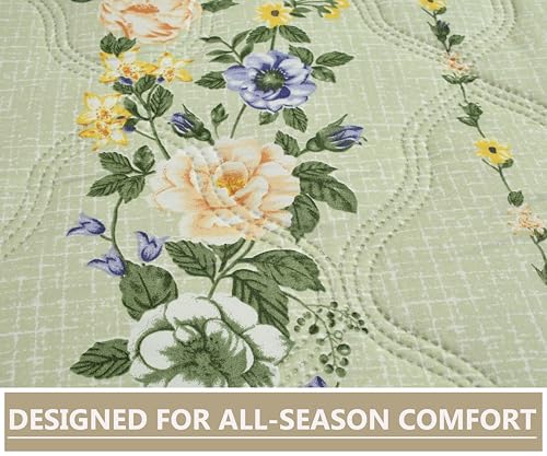 Image of IVAZA Luxury Ultrasonic Punch AC Comforter Blanket - Quilted Microfiber Floral Pattern, Lightweight Breathable All‑Season Blanket for Bedroom, Travel (Singled Bed,228x152 CM) (Light Pastel Green)