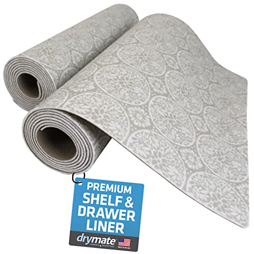 Drymate Premium Luxury Shelf & Drawer Liner, Thick Cushioned Fabric, Non-Adhesive, Absorbent, Waterproof, Slip-Resistant, Liners for Kitchen Cabinets, Cupboards (USA Made)(12”x59”)(2-Pack)(Tan)